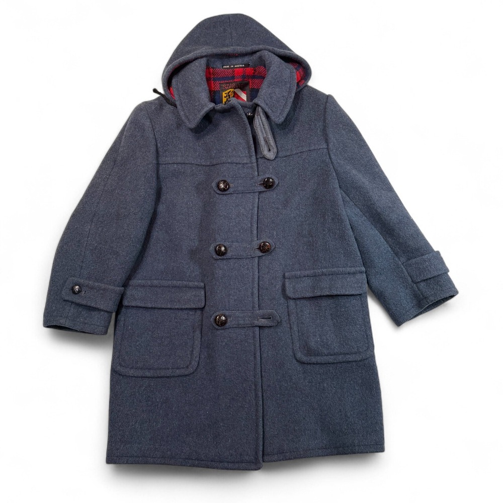 Loden Wool‎ Toggle Duffle Coat Blue Hooded Mens Small / Medium Vintage Austria